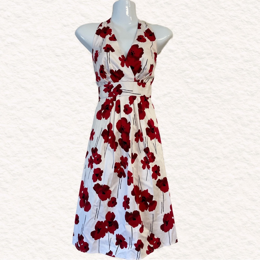 Ricki’s size 2 White with Red Poppies Halter Dress
